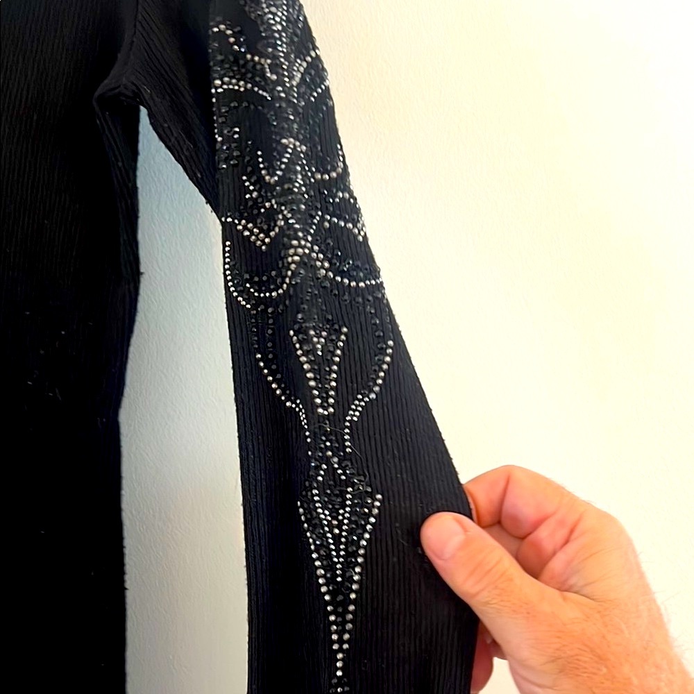 Vocal Black V-Neck Tee with Rhinestone Designs Size S - Picture 6 of 9